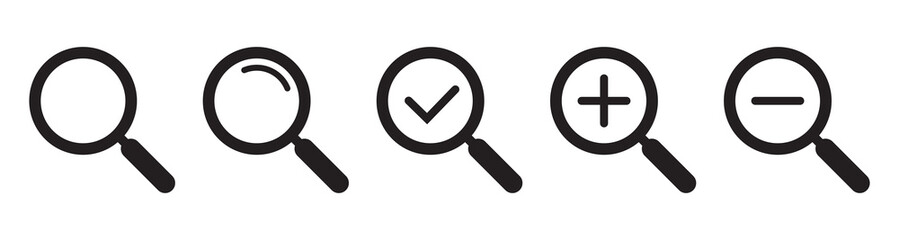 Magnifying glass simple icon collection. Search icon set., magnifier or loupe signs. Vector illustration.