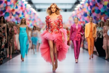 Fotobehang Photo of a fashionable runway show with models strutting the catwalk. Generative AI © Aditya