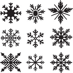 Christmas Snowflakes Black Silhouettes on a white background
