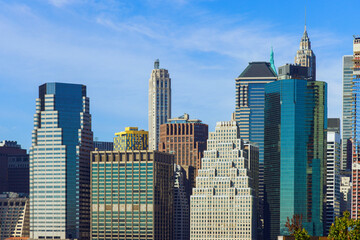 View of Lower Manhattan cityscape on sunny day is beautiful as it shows panoramic New York skyline city