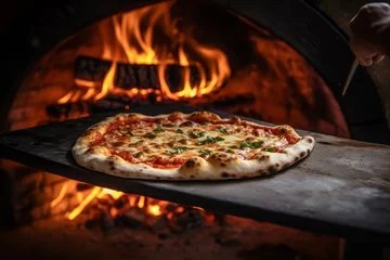 Outdoor-Kissen Photo of a pizza being pulled out of a wood-fired oven. Generative AI © Aditya