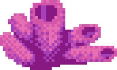 Pixel art pink tubular coral. Coral 8-bit illustration for retro video game. Vector.