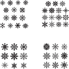 Christmas Snowflakes Black Silhouettes on a white background