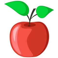 Red apple with two green leaves on white background 