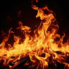 fire flames with glowing particles isolated on black background