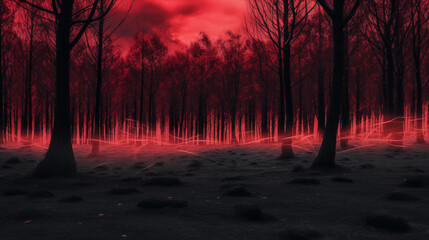 Infrared Image of a Scary Forest during a Red Moon Phase