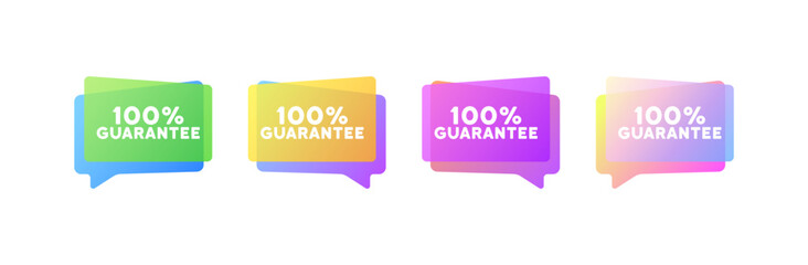 100% guarantee bubbles. Flat, color, speech bubbles, 100% guarantee signs icons. Vector icons