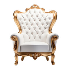 White and gold luxury armchair on a transparent or white background, png