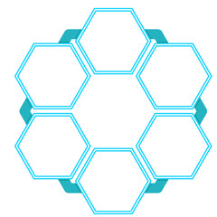 Hexagon empty frame for six items. Illustration on transparent background
