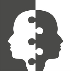 Social media network. Jig saw shaped head silhouettes. Overlay heads. Digital, interactive and global communication concept. Connected people