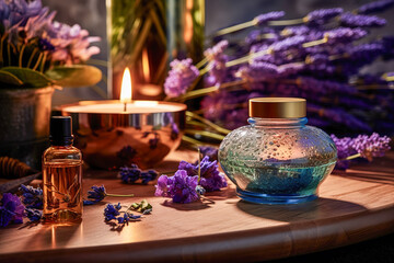 The essence of aromatherapy or holistic wellness, featuring calming scents and relaxation aids