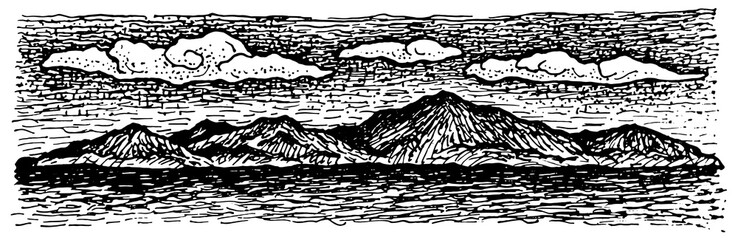 Sea River Mountains Sky Clouds Travel Landscape Stamp Stamp Ex Libris Ink