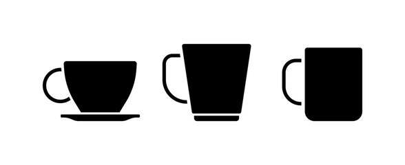 Cup icons. Silhouette, set of cups for design, cup icons. Vector icons