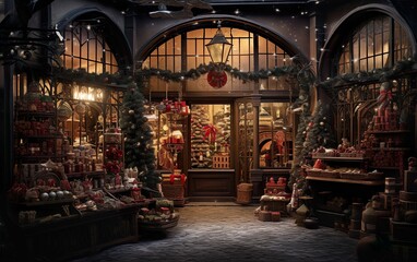 Obraz na płótnie Canvas Christmas gift shop with decoration