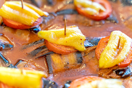 Traditional delicious Turkish cuisine; Kofte kebab wrapped in eggplant (Turkish name;islim kebabi or kurdan kebabi)