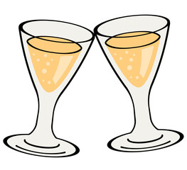Two champagne glasses on white background