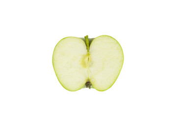half of green apple isolated on white background.