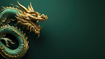 Traditional green with gold chinese dragon with copy space. New Year of the Dragon 2024 - Powered by Adobe