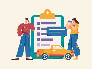 Buy insurance for car flat character vector concept operation illustration
