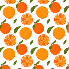 Orange fruit seamless pattern. Whole and sliced fruits. Summer vitamin background, vector illustration for paper, cover, fabric, gift wrap