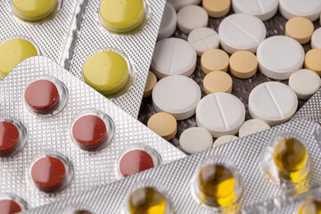 Variety of medicines and drugs.Medicine and healthcare concept.