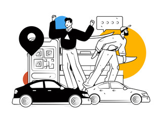 Flat vector concept operation hand drawn illustration of people taking a taxi
