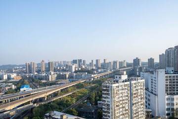 Fototapeta premium Train tracks and old town in Zhuzhou City, Hunan Province