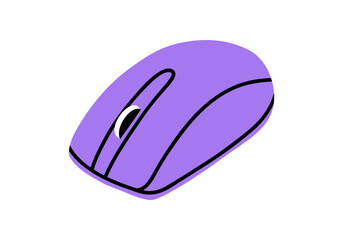 Hand drawn cute cartoon illustration of pc mouse. Flat vector computer accessory sticker in colored doodle style. Office or working device icon or print. Information technology. Isolated.