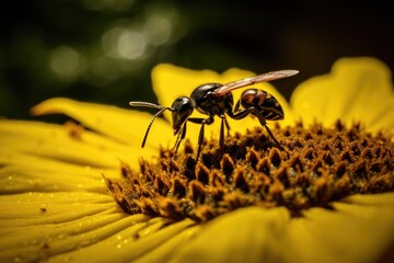 Macroshot of an ant sitting on a sunflower leaf (AI Generator)