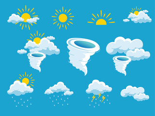 weather sun storm cloud rain forecast icons set