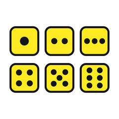 Yellow Dice Set In Black Square Line One Two Tree Four Five Six Cube
