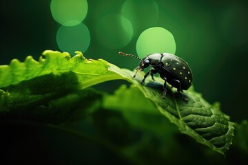 close view of insect on plant leaf and natural green background (AI Generator)