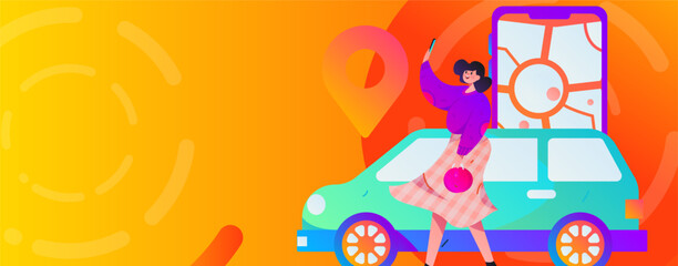 Flat vector concept operation hand drawn illustration of people taking a taxi
