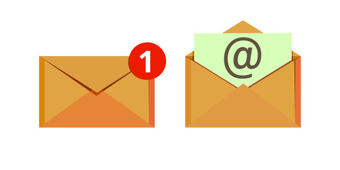 Set of yellow flat e-mail icons. UI envelope vector illustration