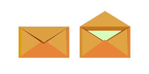 Set of yellow flat mail icons. E-mail envelope vector illustration