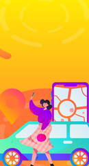 Flat vector concept operation hand drawn illustration of people taking a taxi
