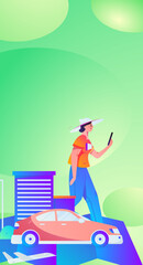 Flat vector concept operation hand drawn illustration of people taking a taxi
