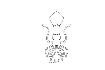 Single continuous line drawing of cuttlefish for aquatic logo identity. Beautiful mascot concept for under water show icon. One line draw graphic design vector illustration
