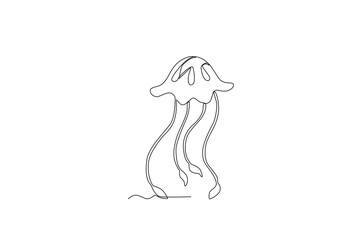 Single continuous line drawing of jellyfish for aquatic logo identity. Beautiful mascot concept for under water show icon. One line draw graphic design vector illustration
