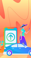 Flat vector concept operation hand drawn illustration of people taking a taxi
