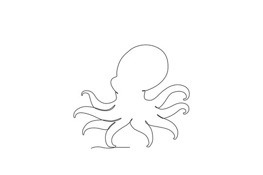 Single continuous line drawing of octopus for aquatic logo identity. Beautiful mascot concept for under water show icon. One line draw graphic design vector illustration
