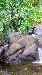 Waterfall and rocks landscape view