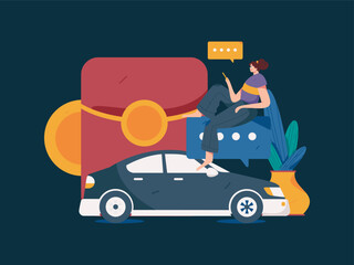 Fototapeta premium Flat vector concept operation hand drawn illustration of people taking a taxi 
