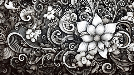 Abstract floral pattern in black and white colors