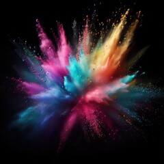 splash and explosion of colored powder isolated on black background   - obrazy, fototapety, plakaty