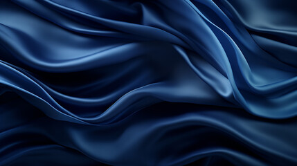 Fototapeta premium blue silk fabric, top view, background and pattern of natural material.