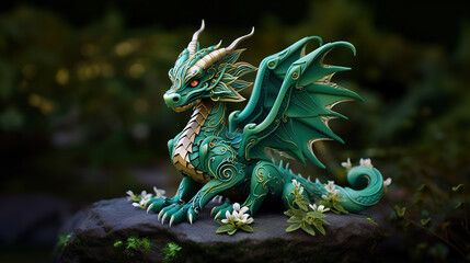 3d model of green dragon. Happy New Year of the Dragon 2024