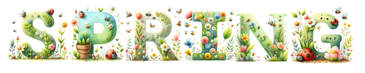 letter spring with insect, leaf,and flower