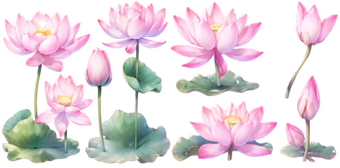 Lotus watercolor illustration clipart. Generative AI