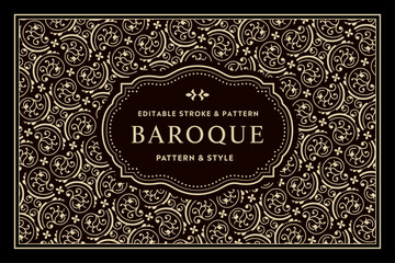 Baroque, ornamented pattern with editable stroke and pattern